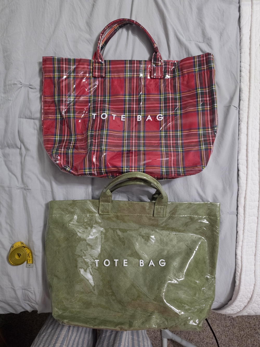 Tote Bag - Olive Green & Red Plaid - Unbranded